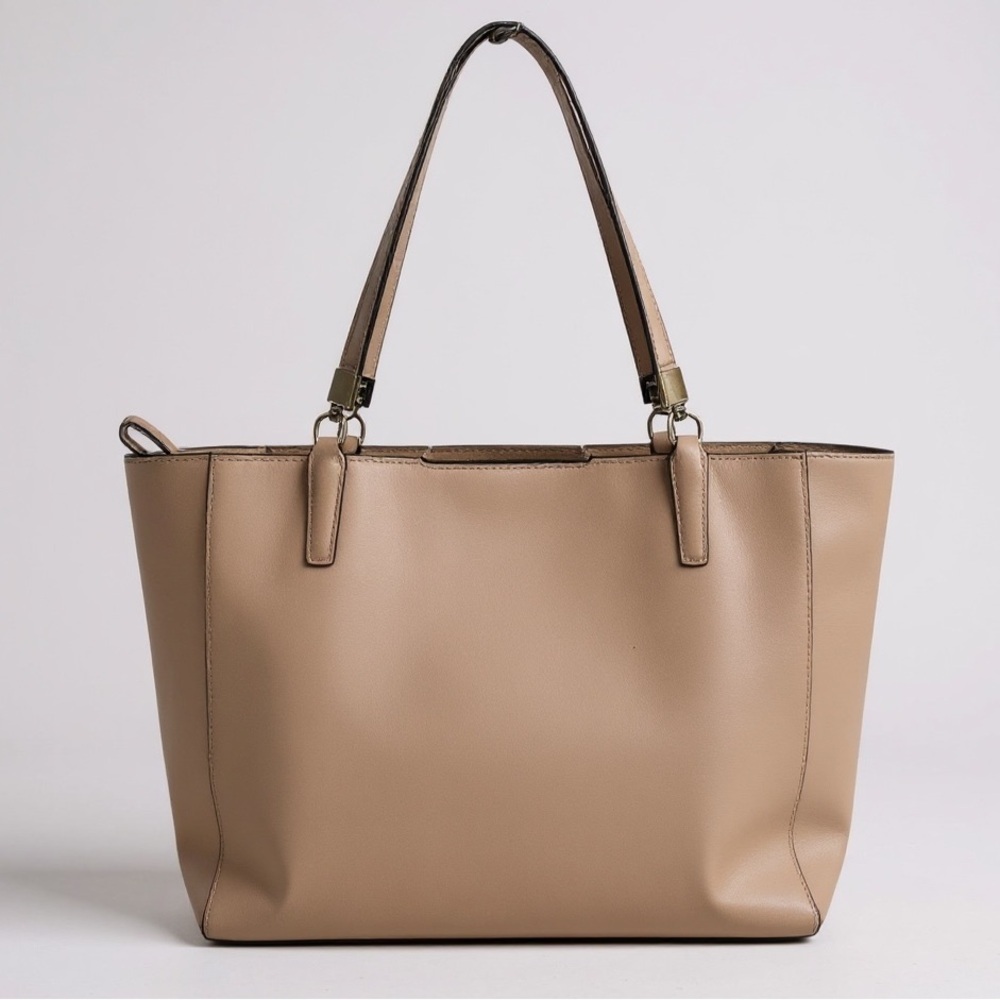 Coach Madison East West Saffiano Leather Tote Shoulder Bag Shopper Tan Neutral